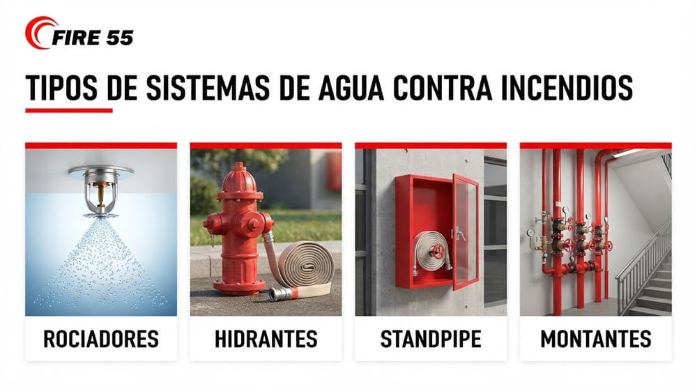 Tipos de sistemas de agua contra incendios: rociadores, hidrantes, standpipe y montantes